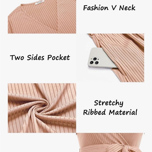 Chic Ribbed Midi Dress in Soft Blush - Picture 4 of 4